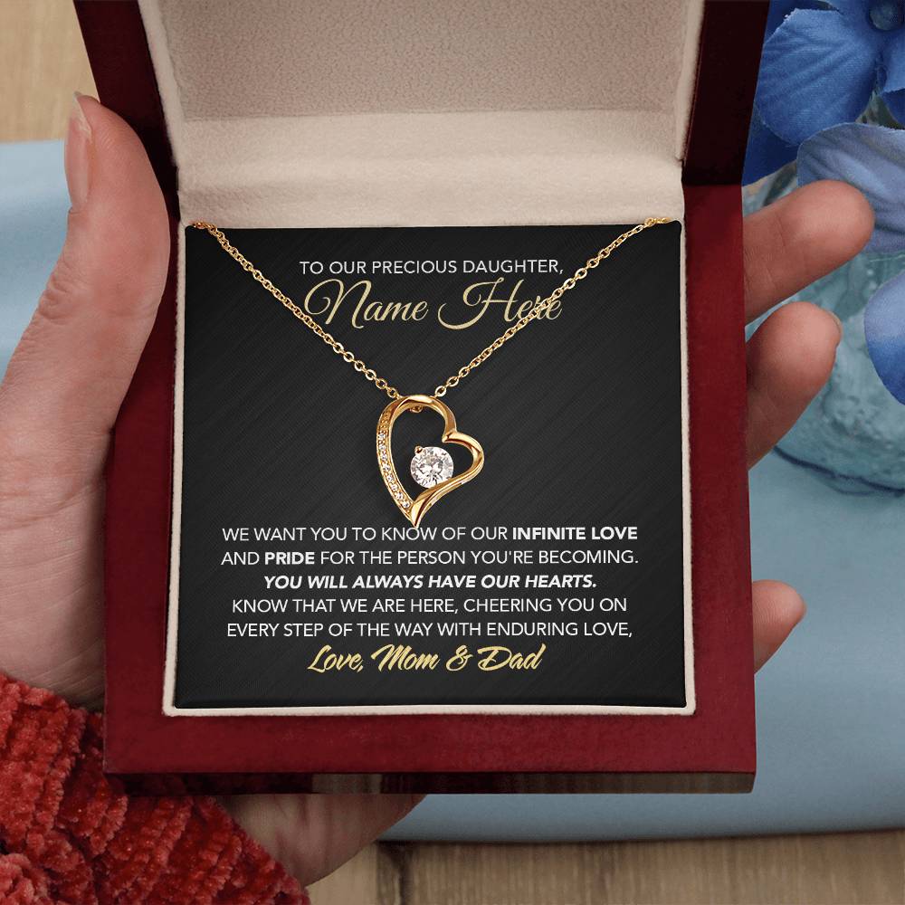 Personalized Gift for Daughter from Dad & Mom - Forever Love Necklace - Infinite Love & Pride - Marble Black
