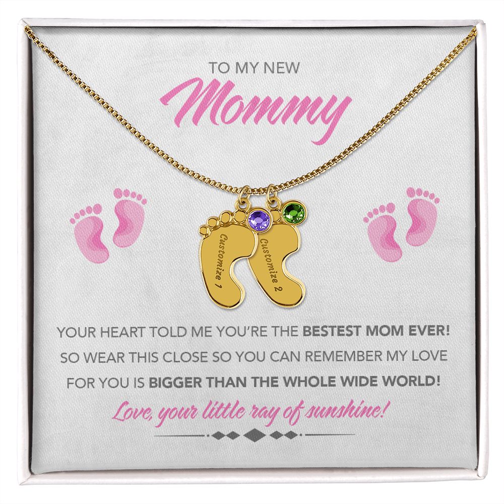 To My New Mommy Personalized Baby Feet Necklace, Bigger Than, Pink, Gift for Mom, Mother's Day Gift