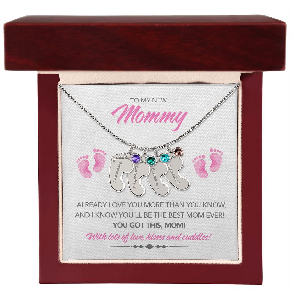 To My New Mommy Personalized Baby Feet Necklace, You Got This, Pink, Gift for Mom, Mother's Day Gift