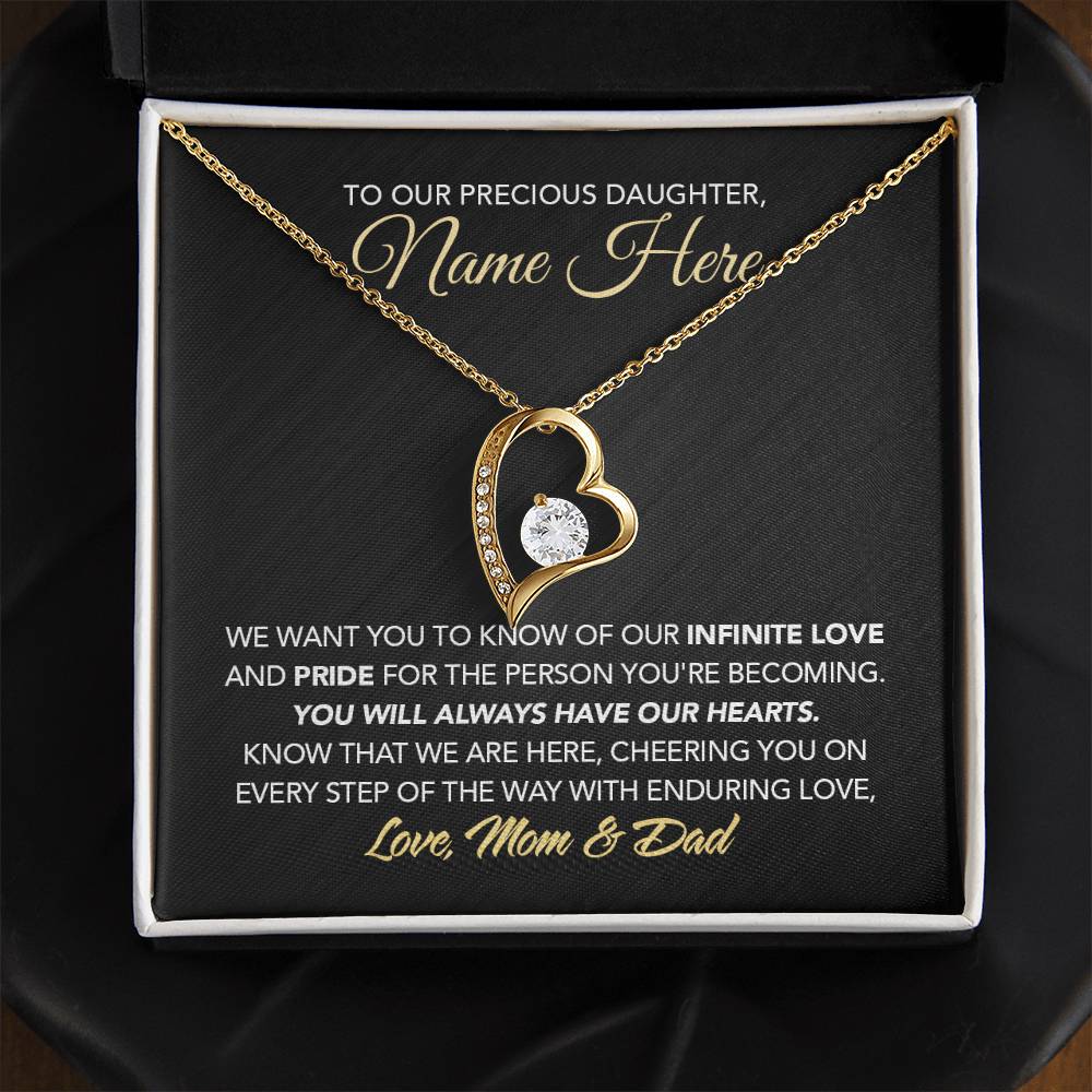 Personalized Gift for Daughter from Dad & Mom - Forever Love Necklace - Infinite Love & Pride - Marble Black