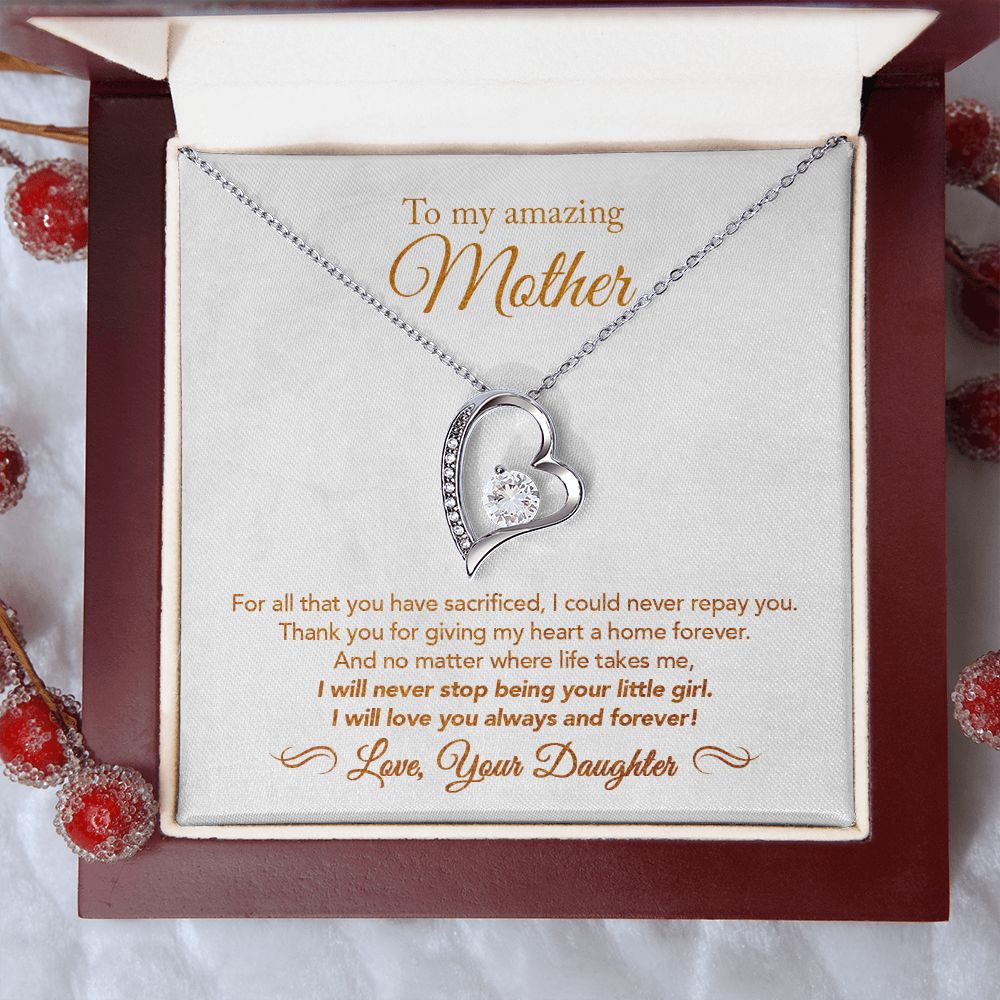 To My Mother Gift Forever Love Necklace Message Card Gift from Daughter to Mom Gift - All You Have Sacrificed - Marble White