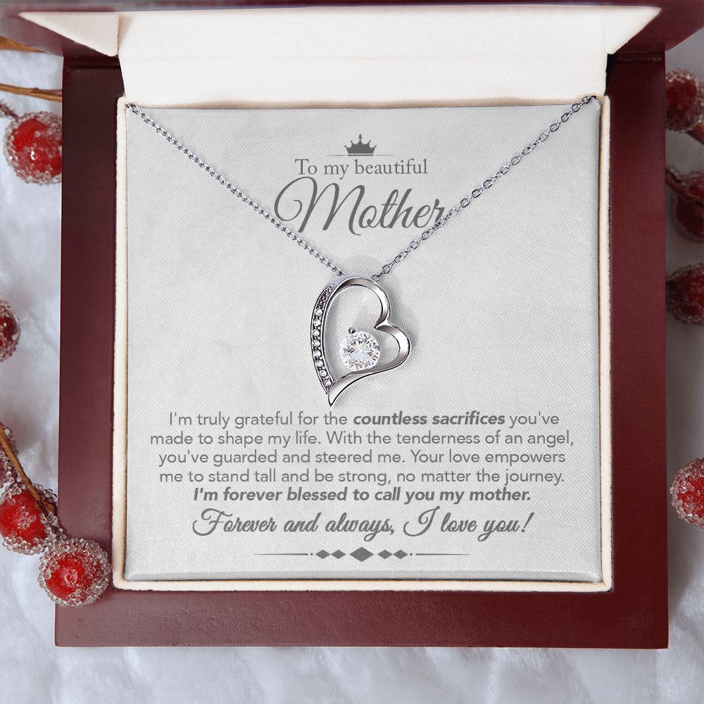 To My Mother Gift Forever Love Necklace Message Card Gift from Daughter or Son to Mom Gift - Guardian Angel - Marble White