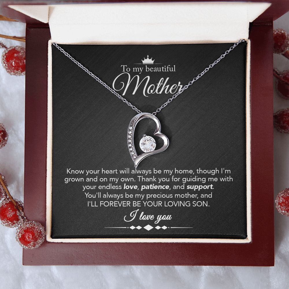 To My Mother Gift Forever Love Necklace Message Card Gift from Son to Mom Gift - Always Be My Home - Marble Black
