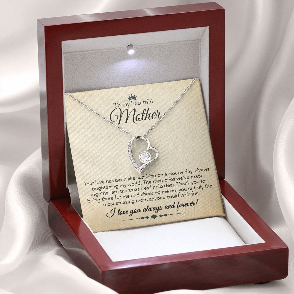 To My Mother Gift Forever Love Necklace Message Card Gift from Daughter or Son to Mom Gift - Your Love Is Like Sunshine - Parchment