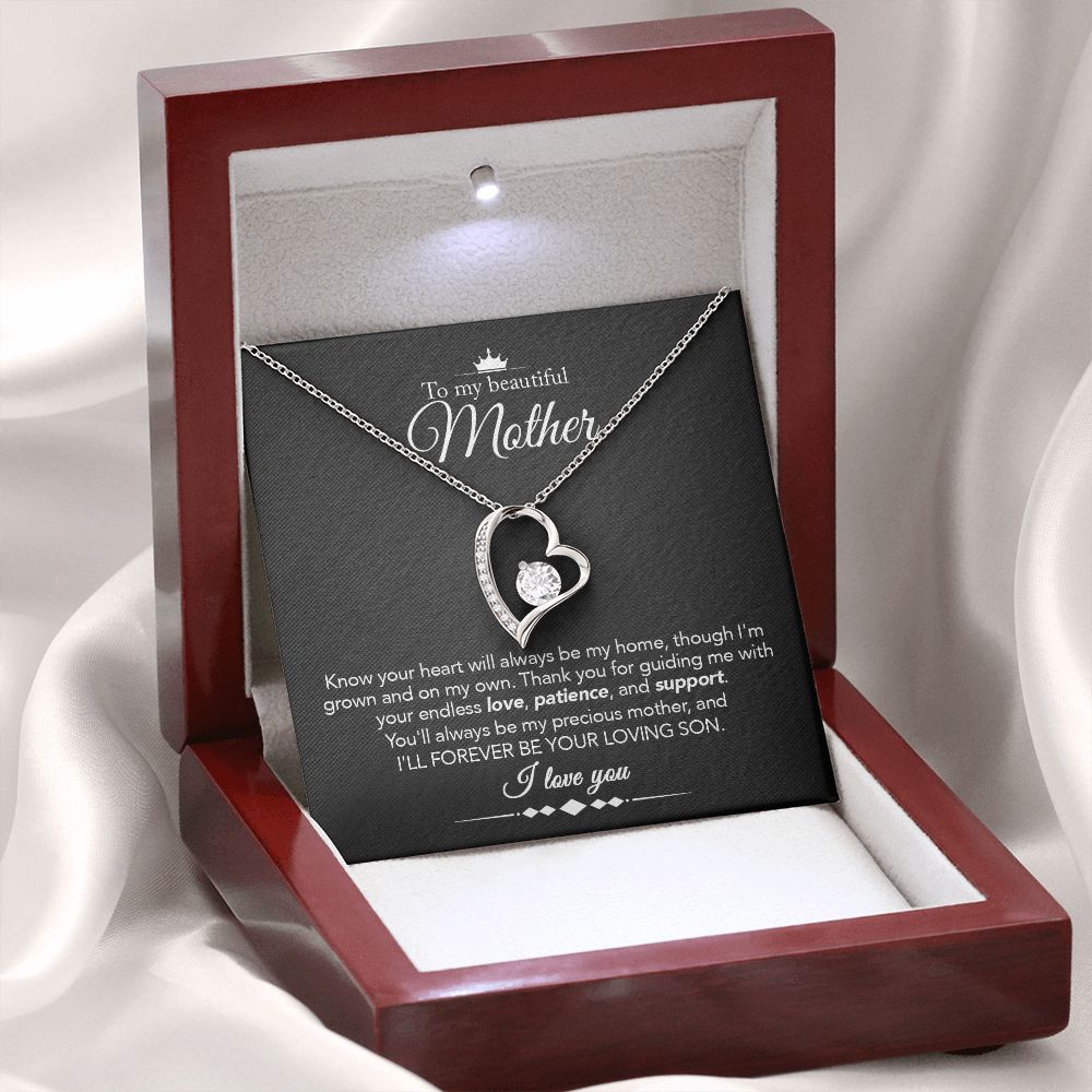 To My Mother Gift Forever Love Necklace Message Card Gift from Son to Mom Gift - Always Be My Home - Marble Black