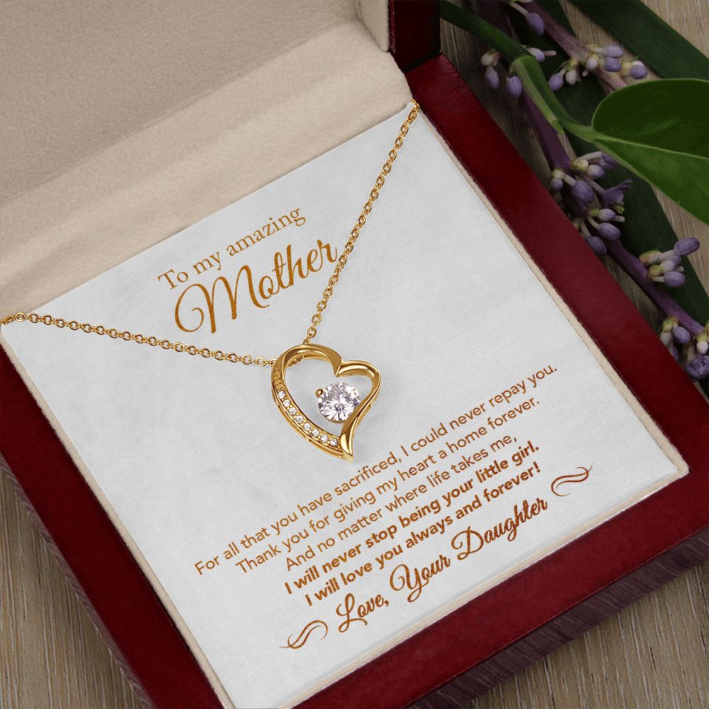 To My Mother Gift Forever Love Necklace Message Card Gift from Daughter to Mom Gift - All You Have Sacrificed - Marble White