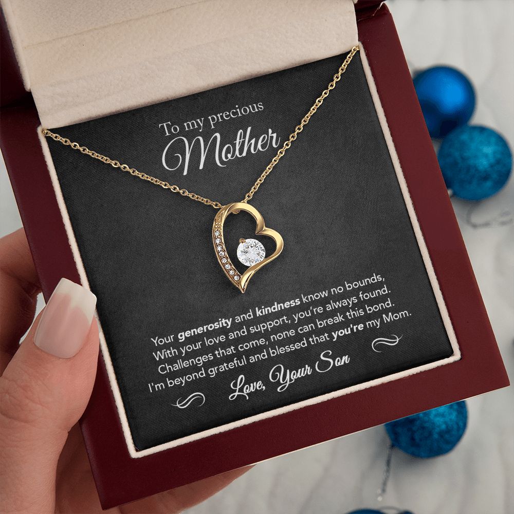 To My Mother - Not Easily Broken - Forever Love Necklace - Black Message Card