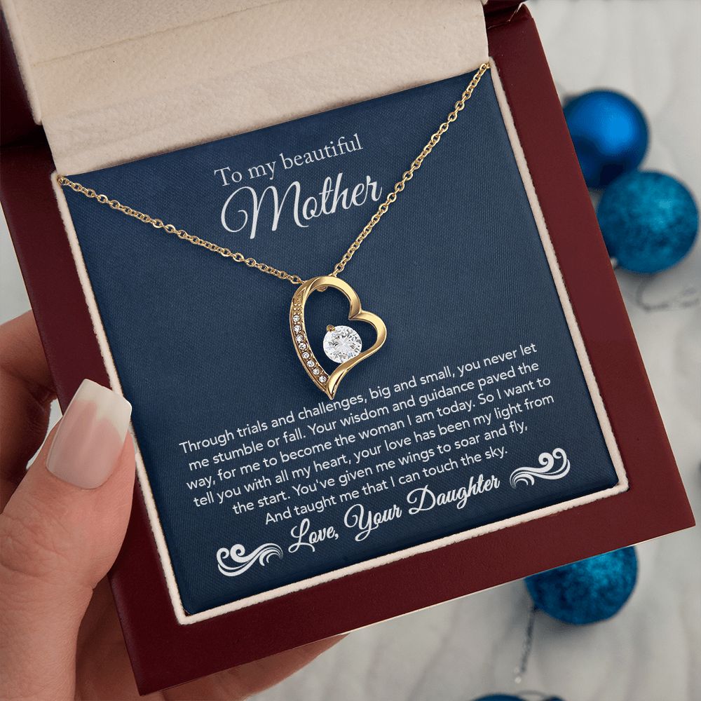 To My Mother Gift Forever Love Necklace Message Card Gift from Daughter to Mom Gift - Touch The Sky - Navy