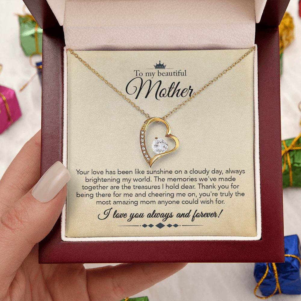 To My Mother Gift Forever Love Necklace Message Card Gift from Daughter or Son to Mom Gift - Your Love Is Like Sunshine - Parchment