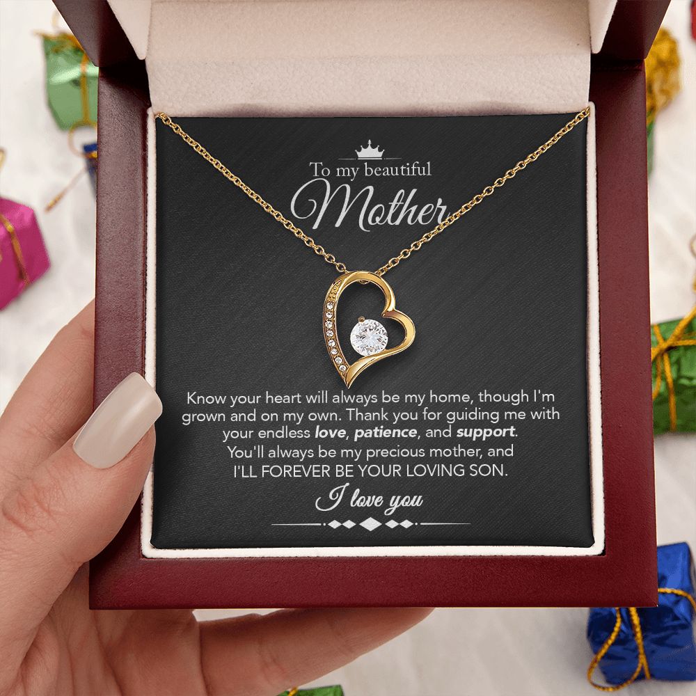 To My Mother Gift Forever Love Necklace Message Card Gift from Son to Mom Gift - Always Be My Home - Marble Black