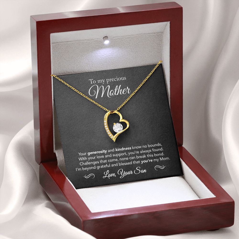 To My Mother - Not Easily Broken - Forever Love Necklace - Black Message Card