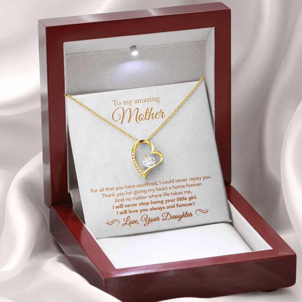 To My Mother Gift Forever Love Necklace Message Card Gift from Daughter to Mom Gift - All You Have Sacrificed - Marble White