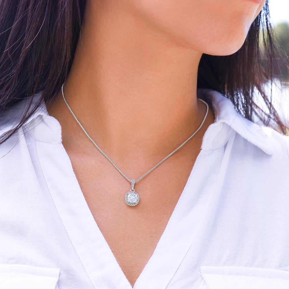 Eternal Home Necklace around woman's neck