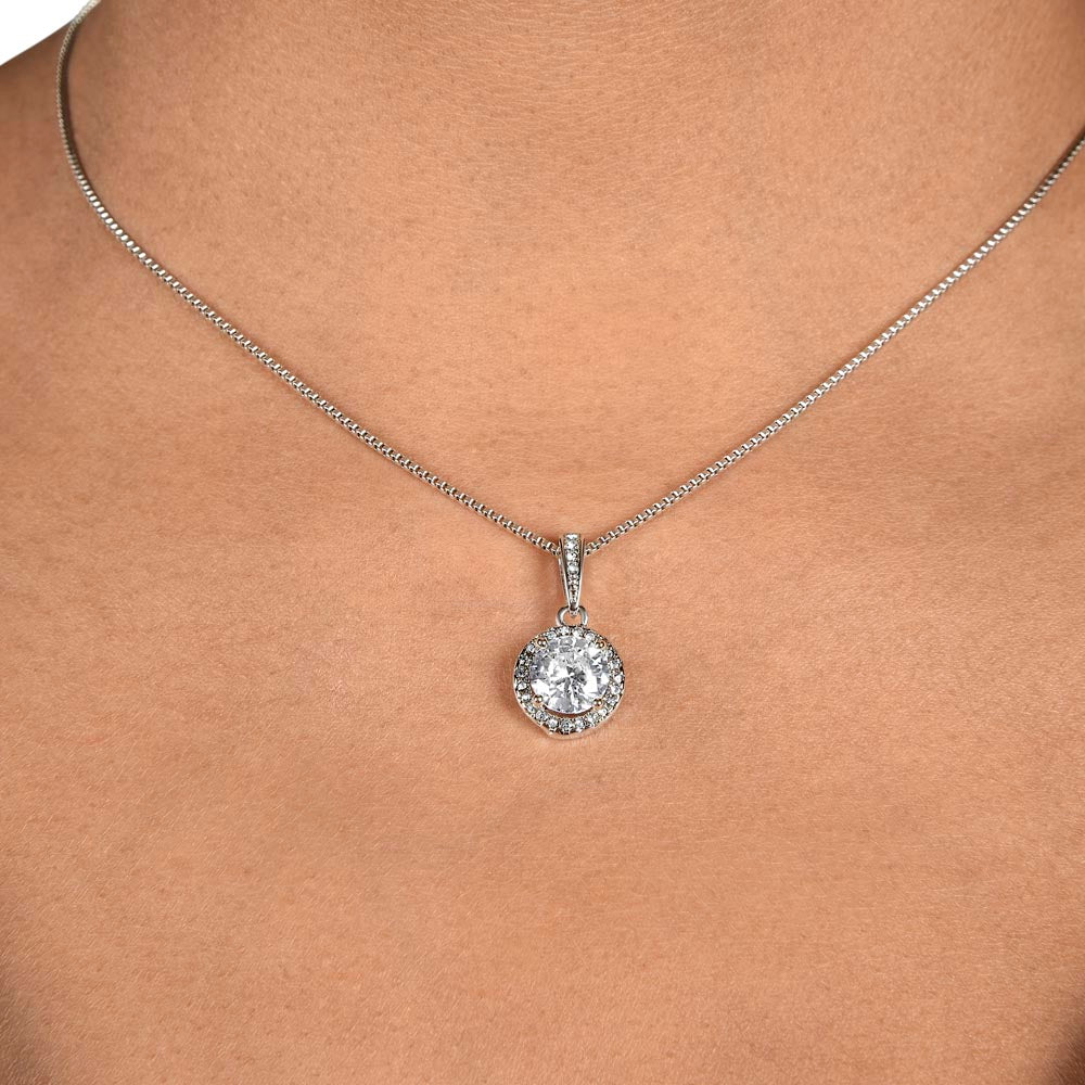 Eternal Home Necklace around woman's neck