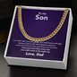 18K Yellow Gold Finish Cuban Link Chain Gift for Son from Dad in Two-Toned Gift Box on display