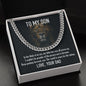Polished Stainless Steel Cuban Link Chain Gift for Son from Dad in Two-Toned Gift Box on display
