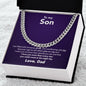 Polished Stainless Steel Cuban Link Chain Gift for Son from Dad in Two-Toned Gift Box, side angle