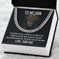 Polished Stainless Steel Cuban Link Chain Gift for Son from Dad in Two-Toned Gift Box on display