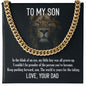 18K Yellow Gold Finish Cuban Link Chain Gift for Son from Dad message card on display