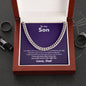 Polished Stainless Steel Cuban Link Chain Gift for Son from Dad in Mahogany Style Luxury Box with LED