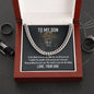 Polished Stainless Steel Cuban Link Chain Gift for Son from Dad in Mahogany Style Luxury Box with LED