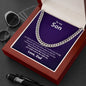 Polished Stainless Steel Cuban Link Chain Gift for Son from Dad in Mahogany Style Luxury Box with LED light on display