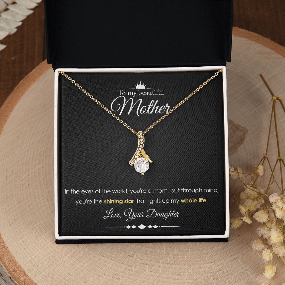 To My Mother Gift Alluring Beauty Necklace Message Card Gift from Daughter to Mom Gift - Shining Star - Marble Black