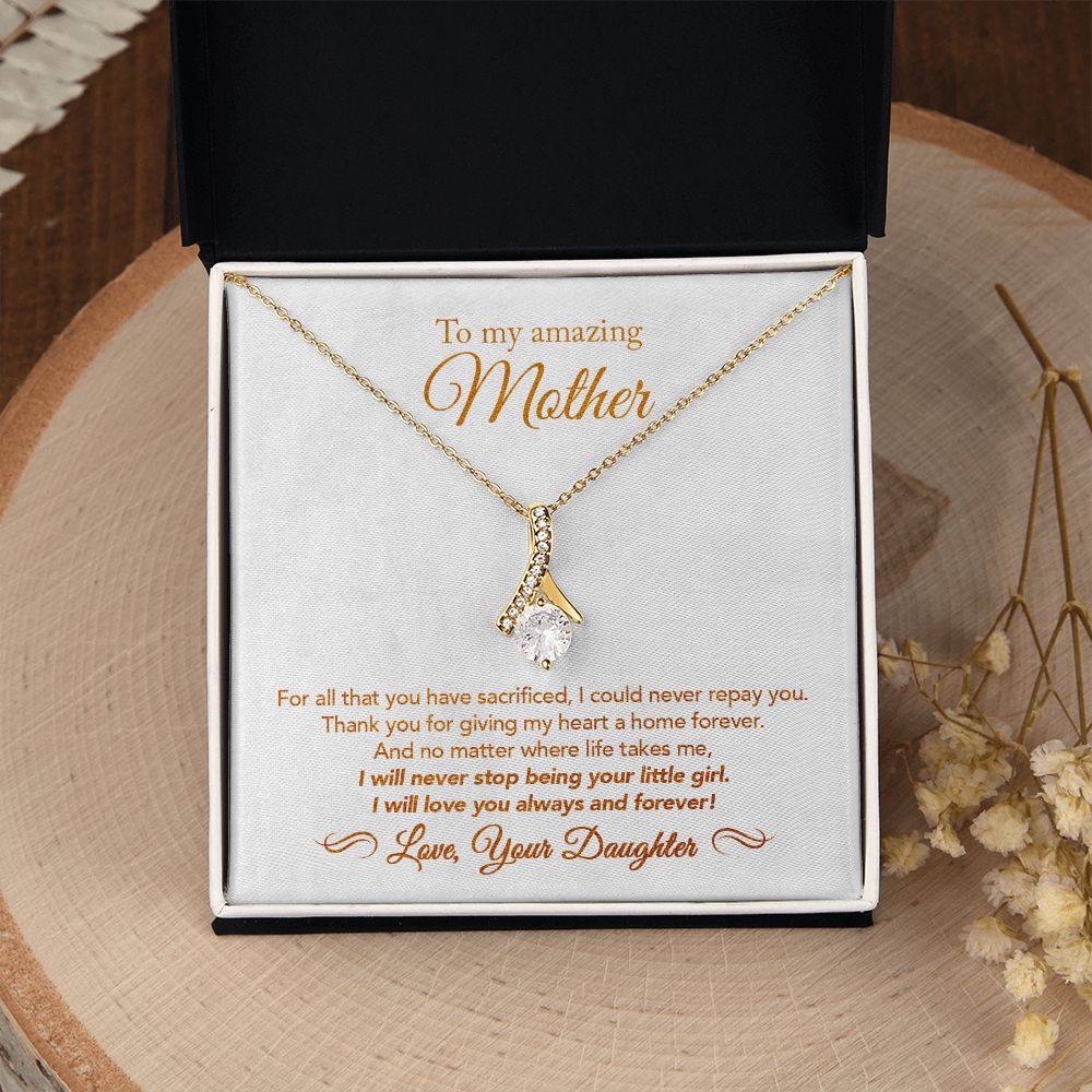 To My Mother Gift Alluring Beauty Necklace Message Card Gift from Daughter to Mom Gift - All You Have Sacrificed - Marble White