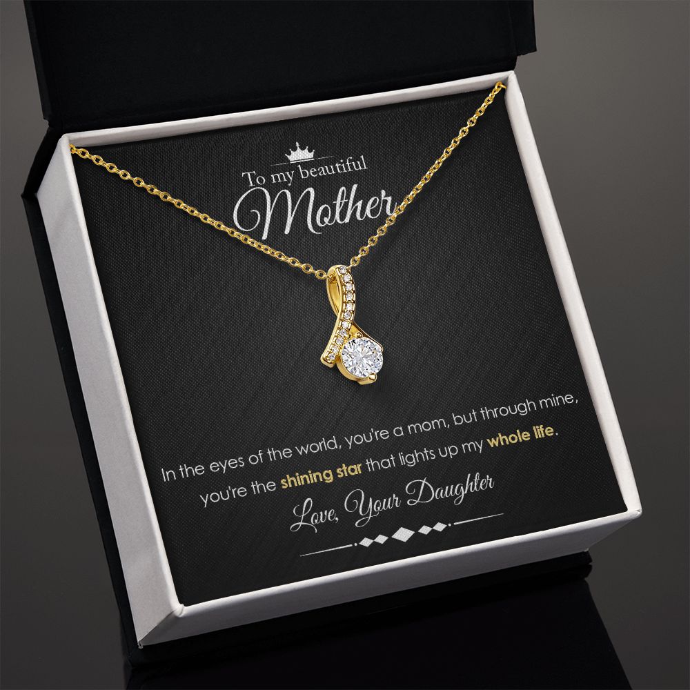 To My Mother Gift Alluring Beauty Necklace Message Card Gift from Daughter to Mom Gift - Shining Star - Marble Black