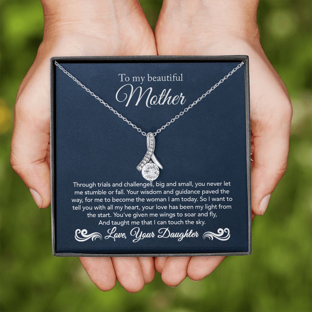 To My Mother Gift Alluring Beauty Necklace Message Card Gift from Daughter to Mom Gift - Touch The Sky - Navy