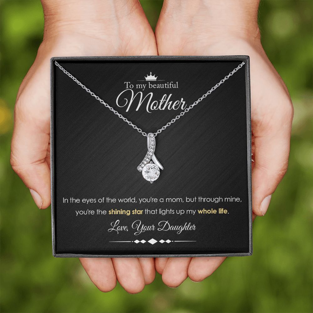 To My Mother Gift Alluring Beauty Necklace Message Card Gift from Daughter to Mom Gift - Shining Star - Marble Black