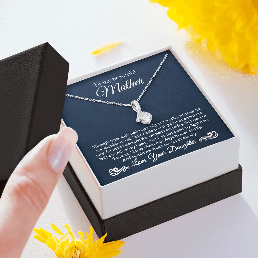 To My Mother Gift Alluring Beauty Necklace Message Card Gift from Daughter to Mom Gift - Touch The Sky - Navy