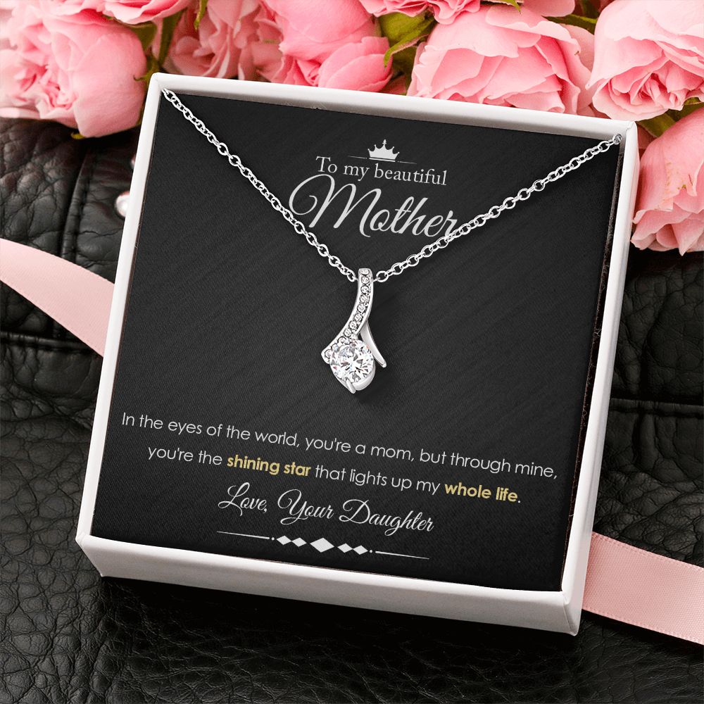 To My Mother Gift Alluring Beauty Necklace Message Card Gift from Daughter to Mom Gift - Shining Star - Marble Black