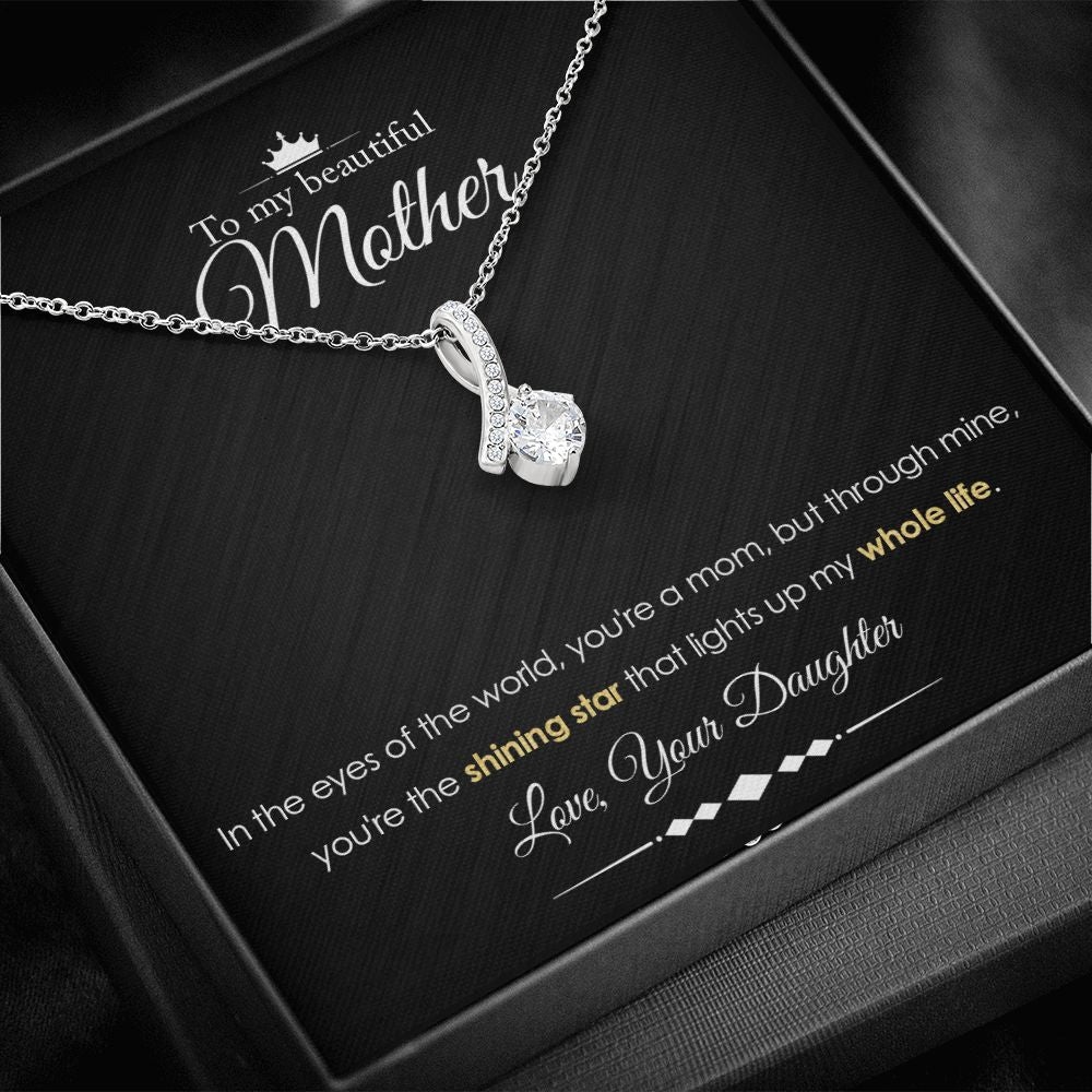 To My Mother Gift Alluring Beauty Necklace Message Card Gift from Daughter to Mom Gift - Shining Star - Marble Black