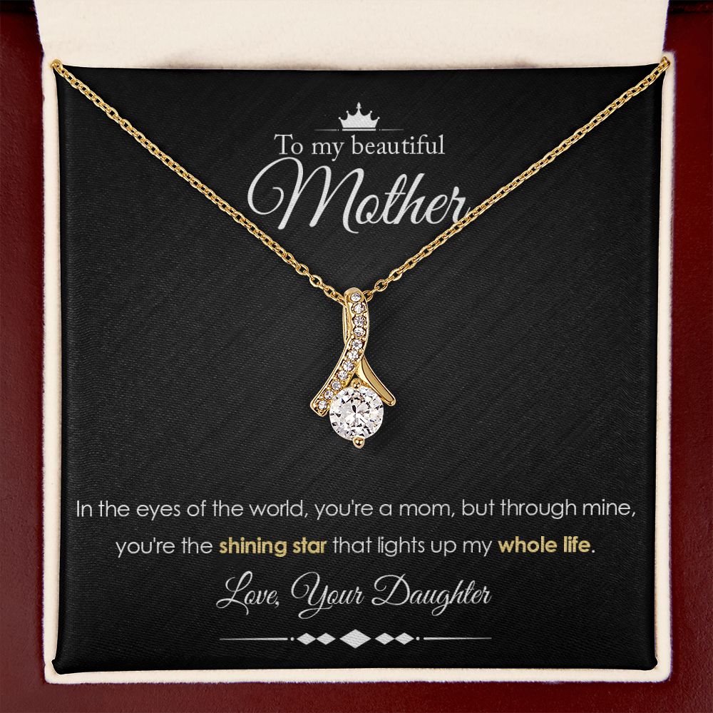 To My Mother Gift Alluring Beauty Necklace Message Card Gift from Daughter to Mom Gift - Shining Star - Marble Black