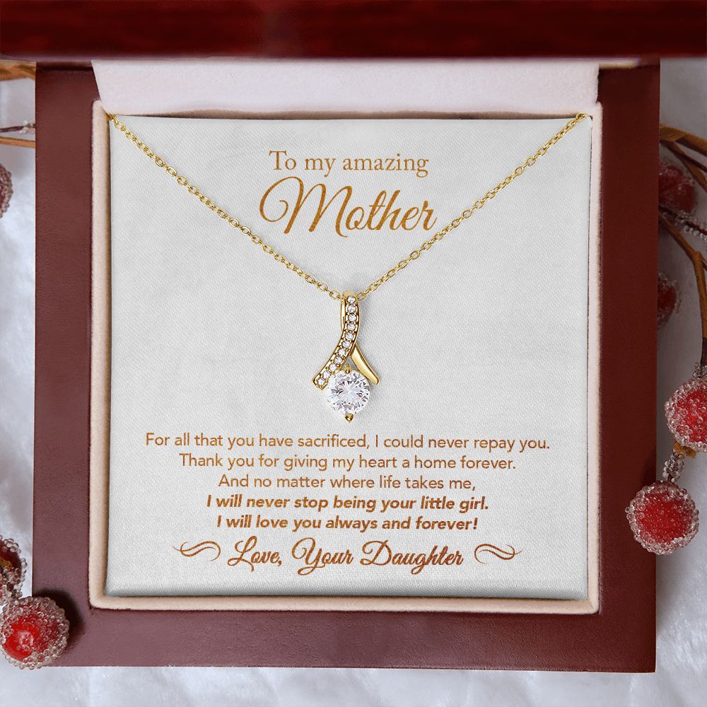 To My Mother Gift Alluring Beauty Necklace Message Card Gift from Daughter to Mom Gift - All You Have Sacrificed - Marble White