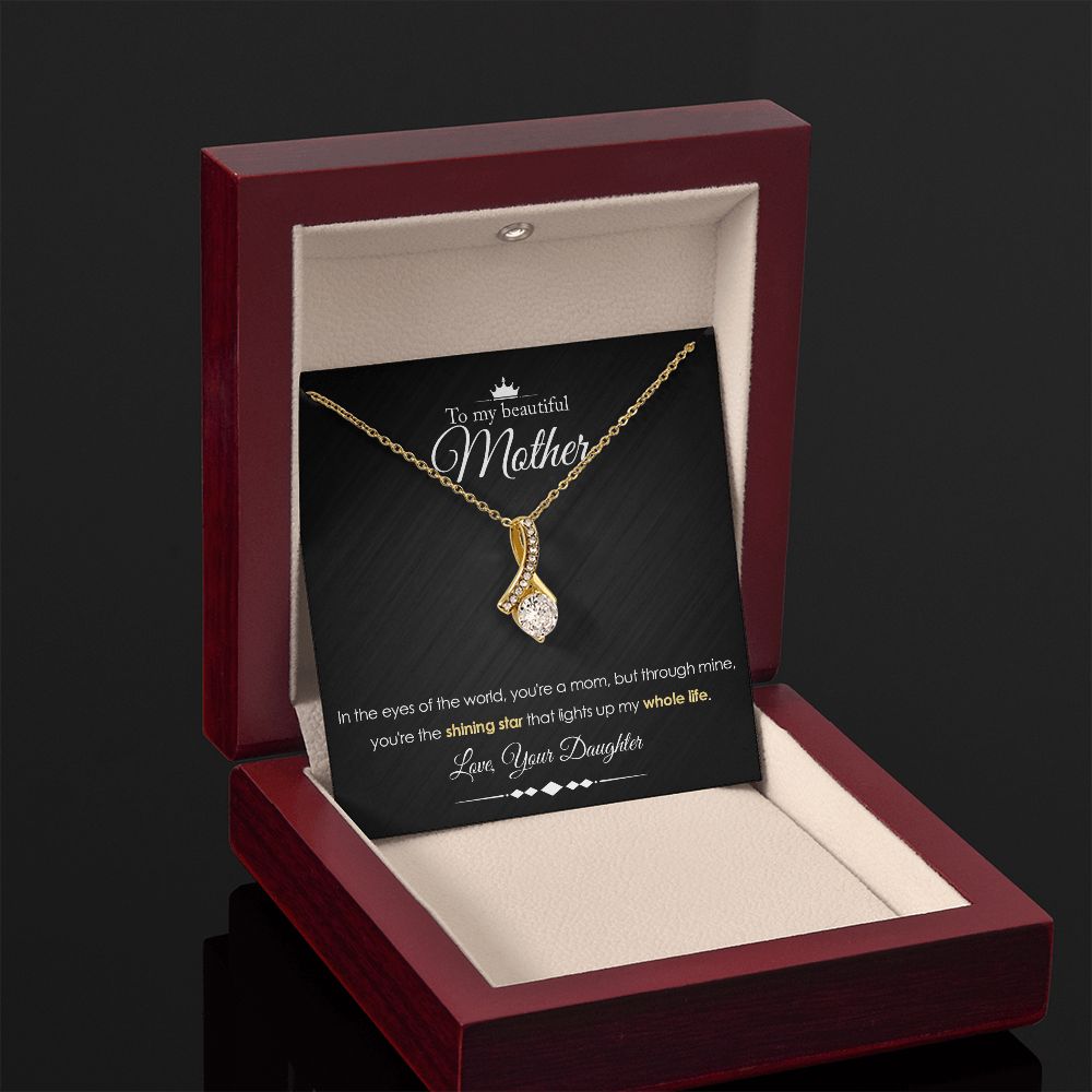 To My Mother Gift Alluring Beauty Necklace Message Card Gift from Daughter to Mom Gift - Shining Star - Marble Black