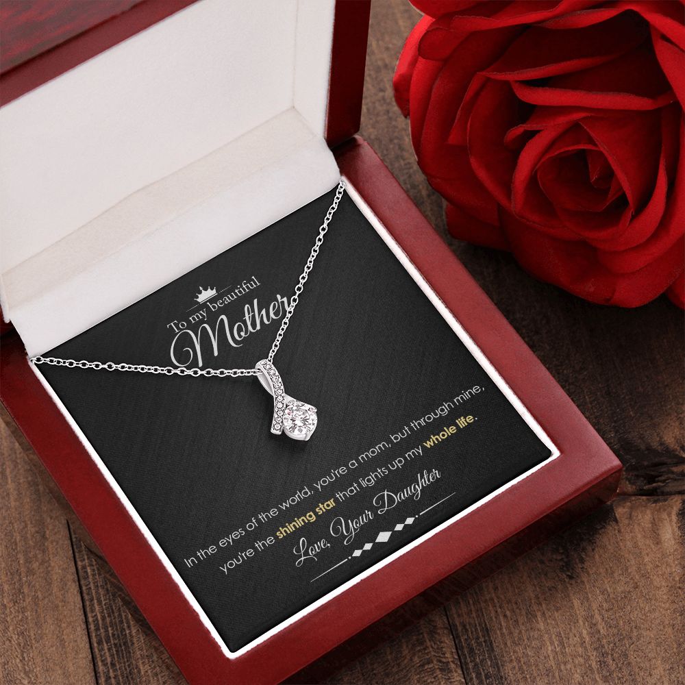 To My Mother Gift Alluring Beauty Necklace Message Card Gift from Daughter to Mom Gift - Shining Star - Marble Black