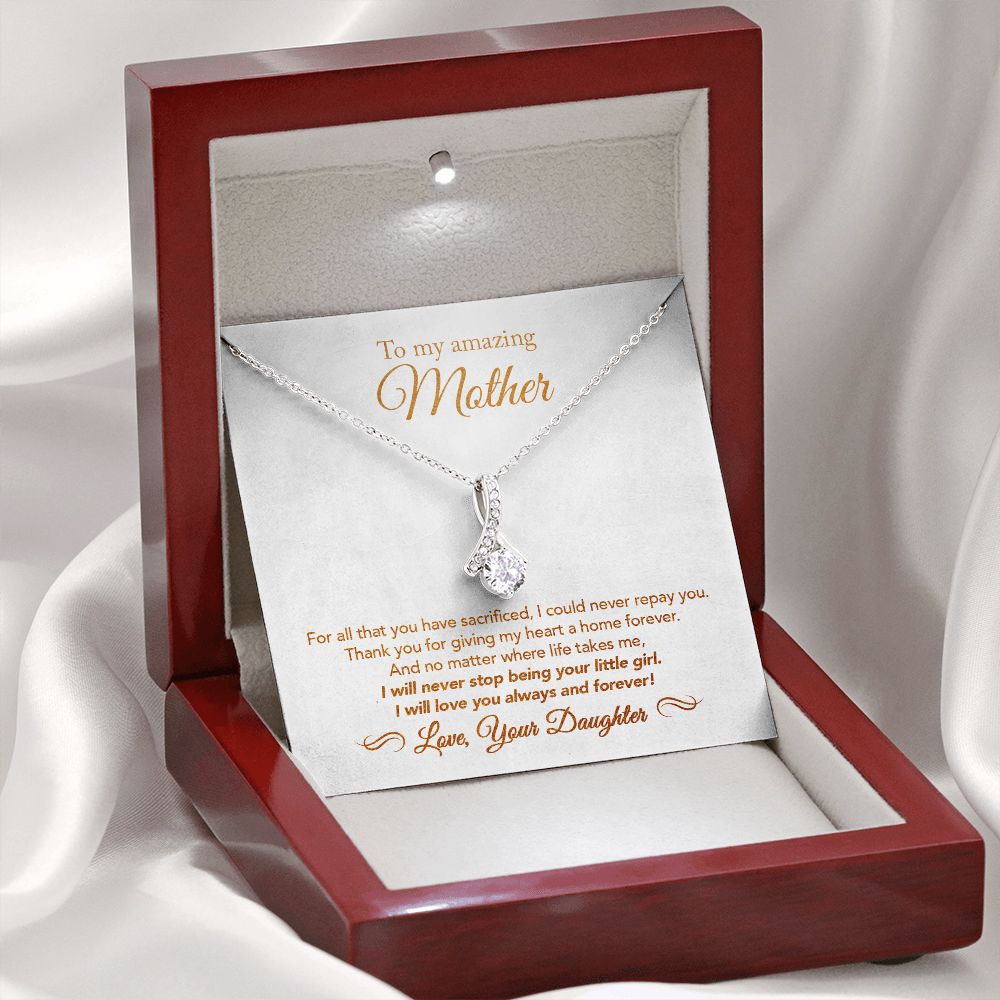 To My Mother Gift Alluring Beauty Necklace Message Card Gift from Daughter to Mom Gift - All You Have Sacrificed - Marble White