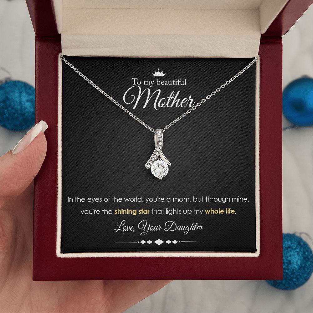 To My Mother Gift Alluring Beauty Necklace Message Card Gift from Daughter to Mom Gift - Shining Star - Marble Black