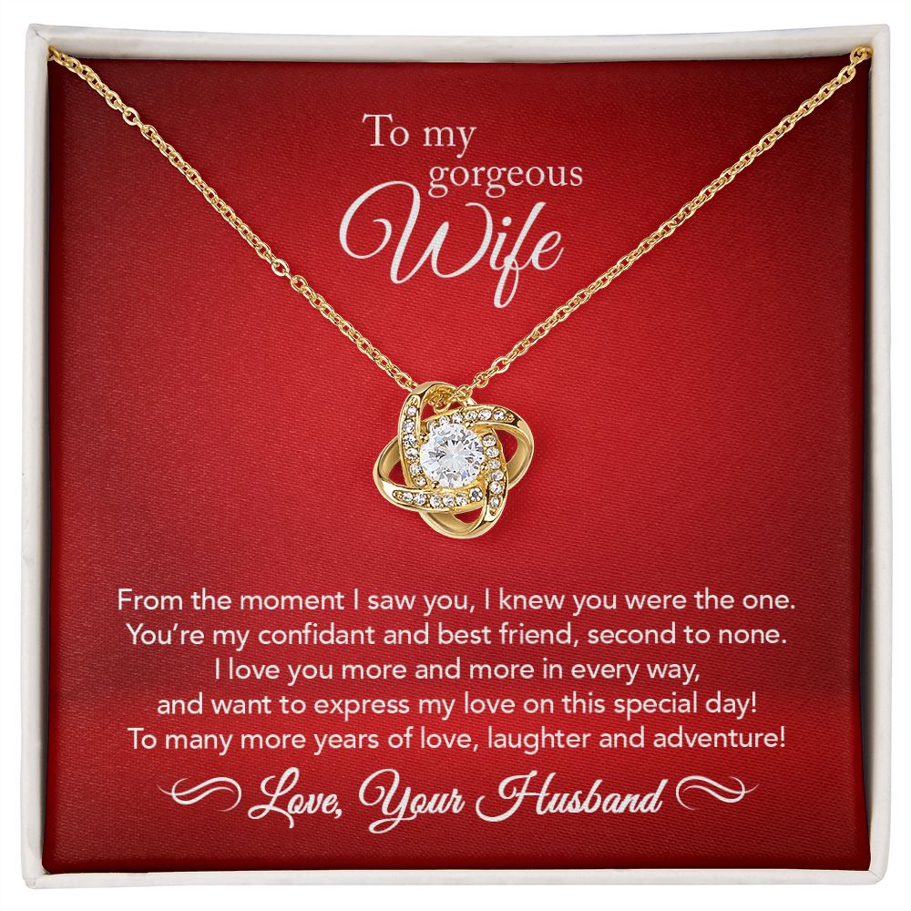 To My Wife - Confidant & Best Friend - Love Knot Necklace - Crimson Message Card