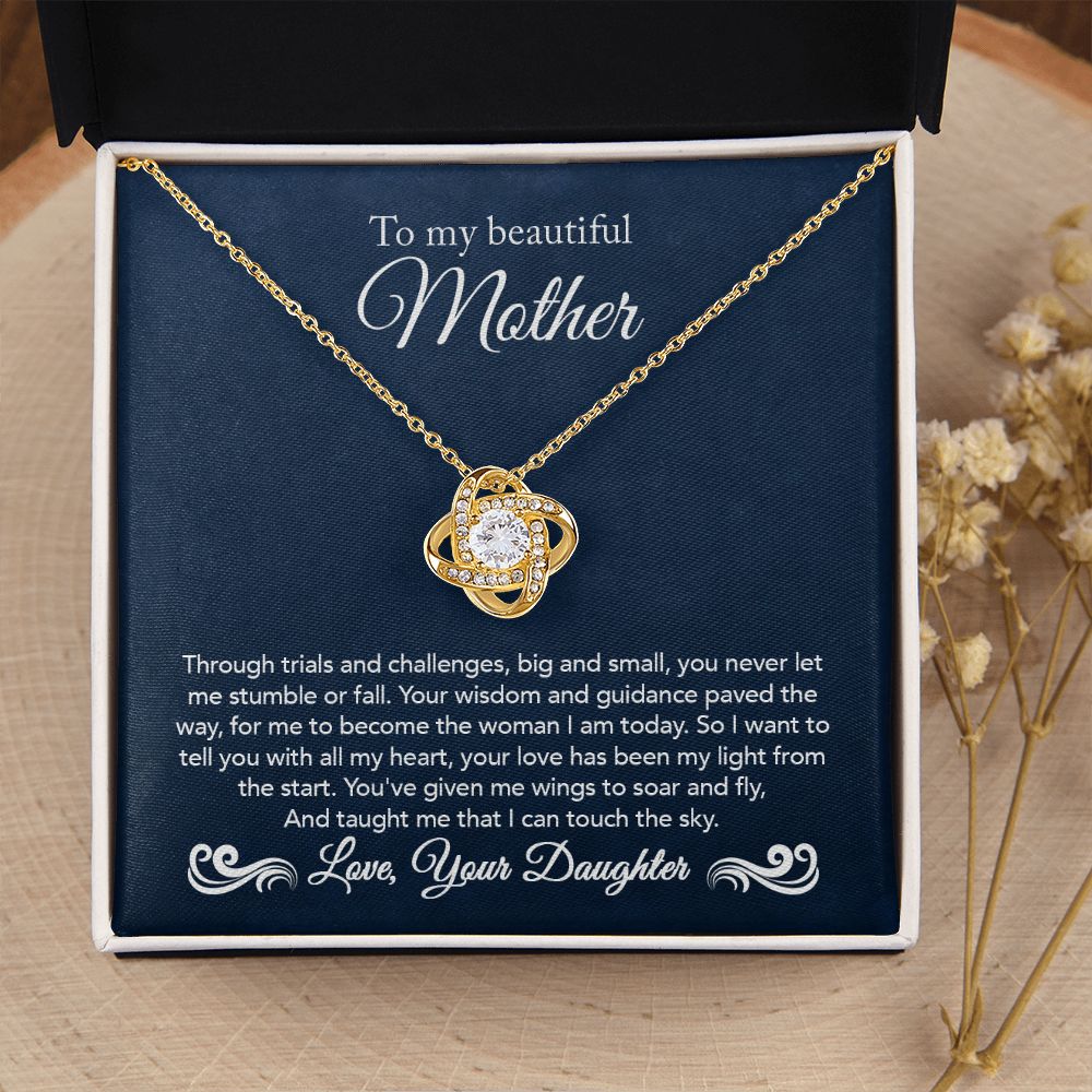 To My Mother Gift Love Knot Necklace Message Card Gift from Daughter to Mom Gift - Touch The Sky - Navy