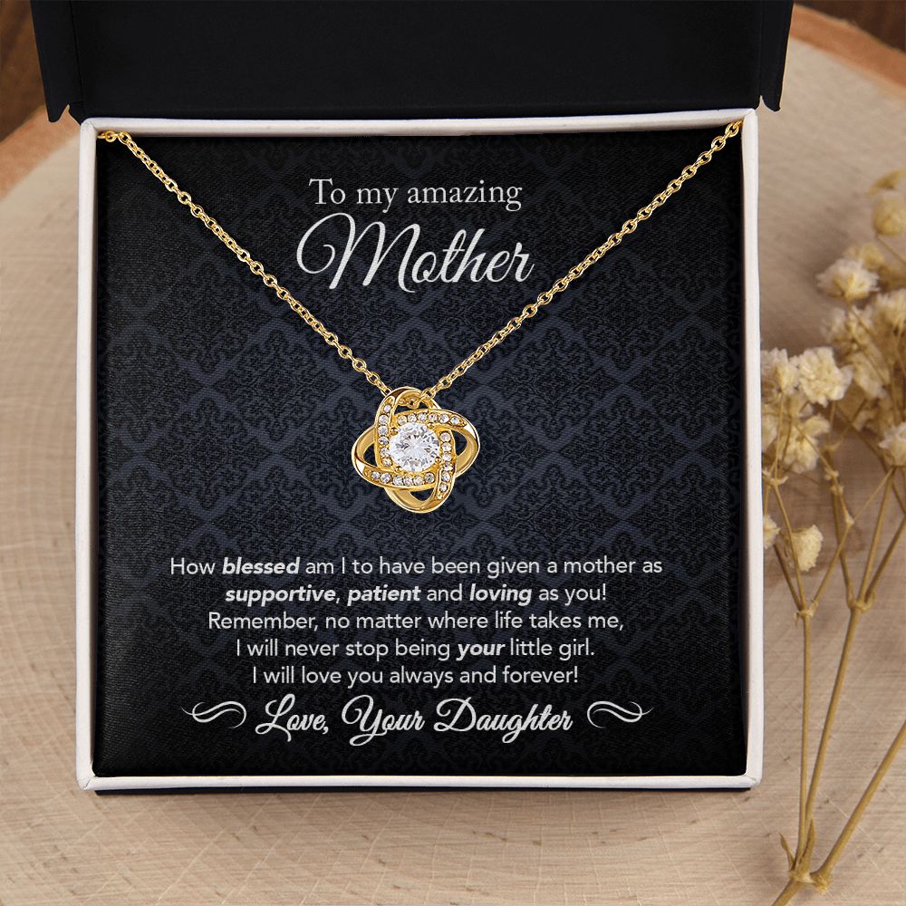 To My Mother Gift Love Knot Necklace Message Card Gift from Daughter to Mom Gift - How Blessed Am I - Midnight Paisley