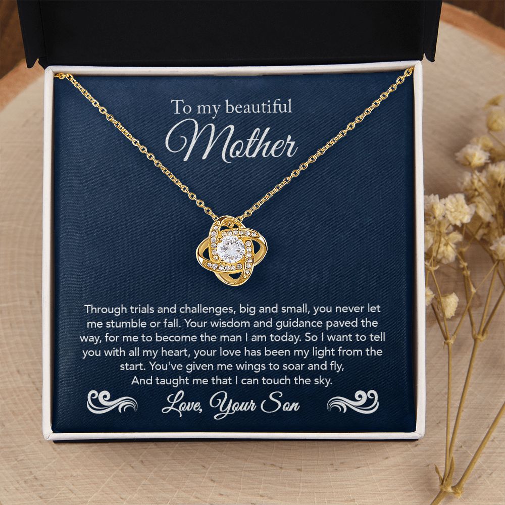 To My Mother Gift Love Knot Necklace Message Card Gift from Son to Mom Gift - Touch The Sky - Navy