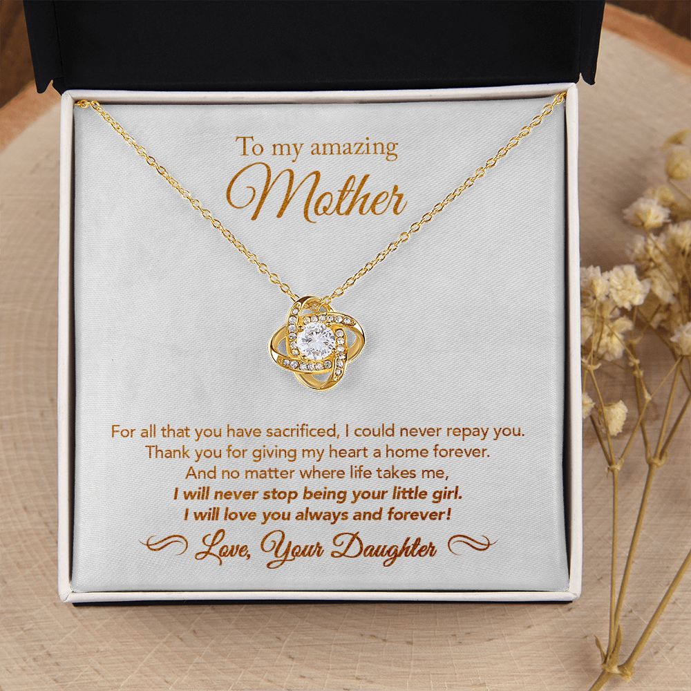 To My Mother Gift Love Knot Necklace Message Card Gift from Daughter to Mom Gift - All You Have Sacrificed - Marble White