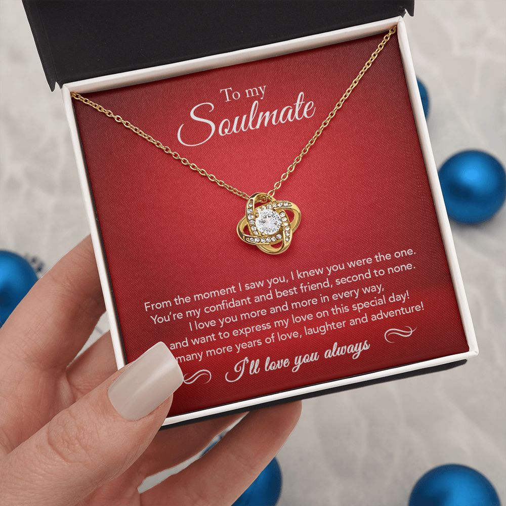 To My Soulmate - Confidant & Best Friend - Love Knot Necklace - Crimson Message Card