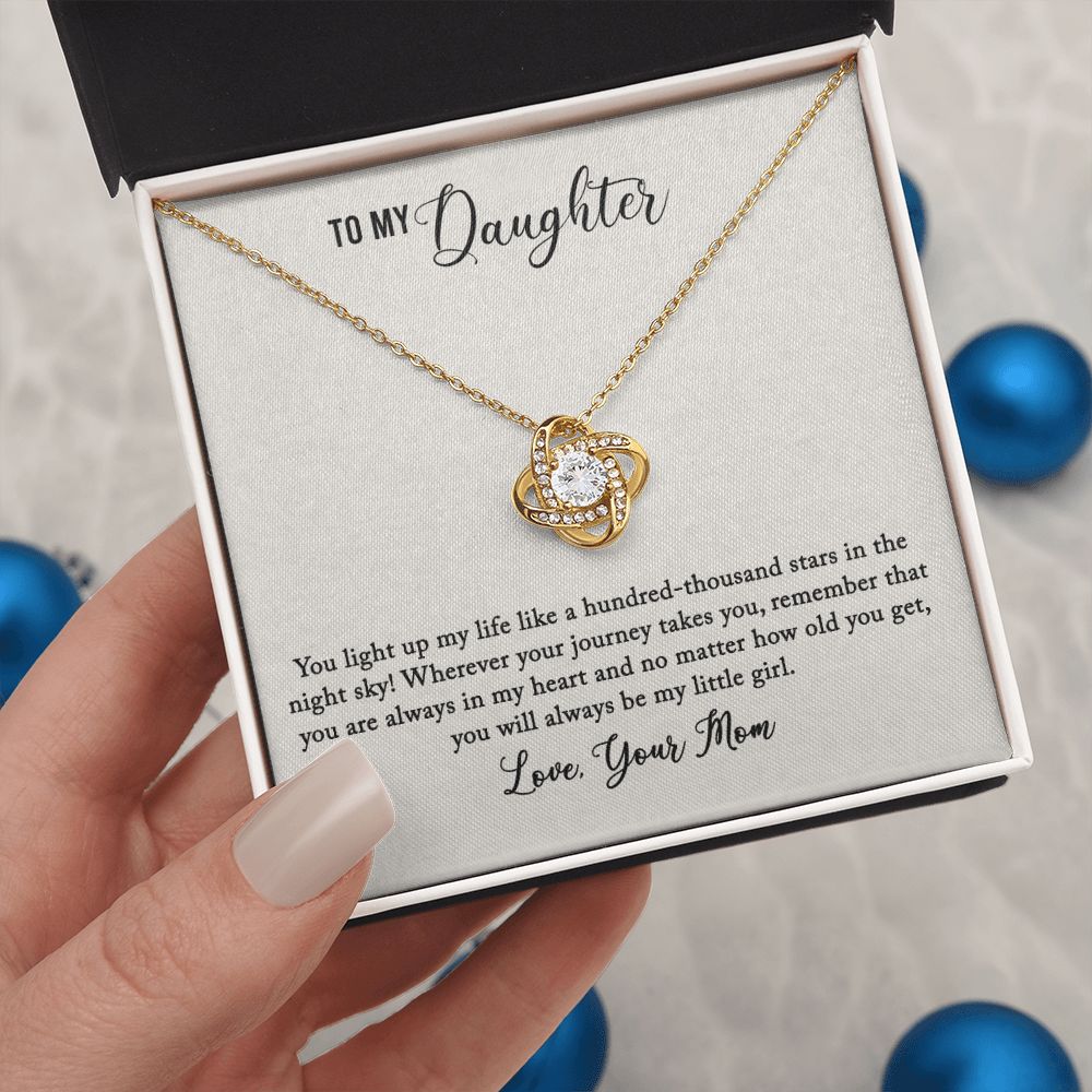 18K Yellow Gold Finish Love Knot Necklace in Two-Toned Gift Box as a gift for Daughter from Mom