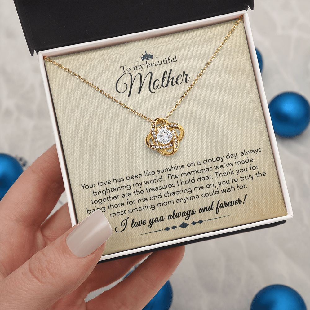 To My Mother Gift Love Knot Necklace Message Card Gift from Daughter or Son to Mom Gift - Your Love Is Like Sunshine - Parchment