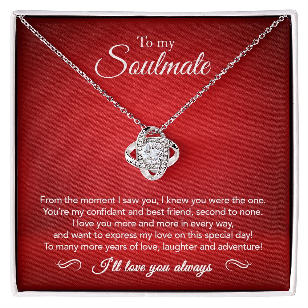 To My Soulmate - Confidant & Best Friend - Love Knot Necklace - Crimson Message Card