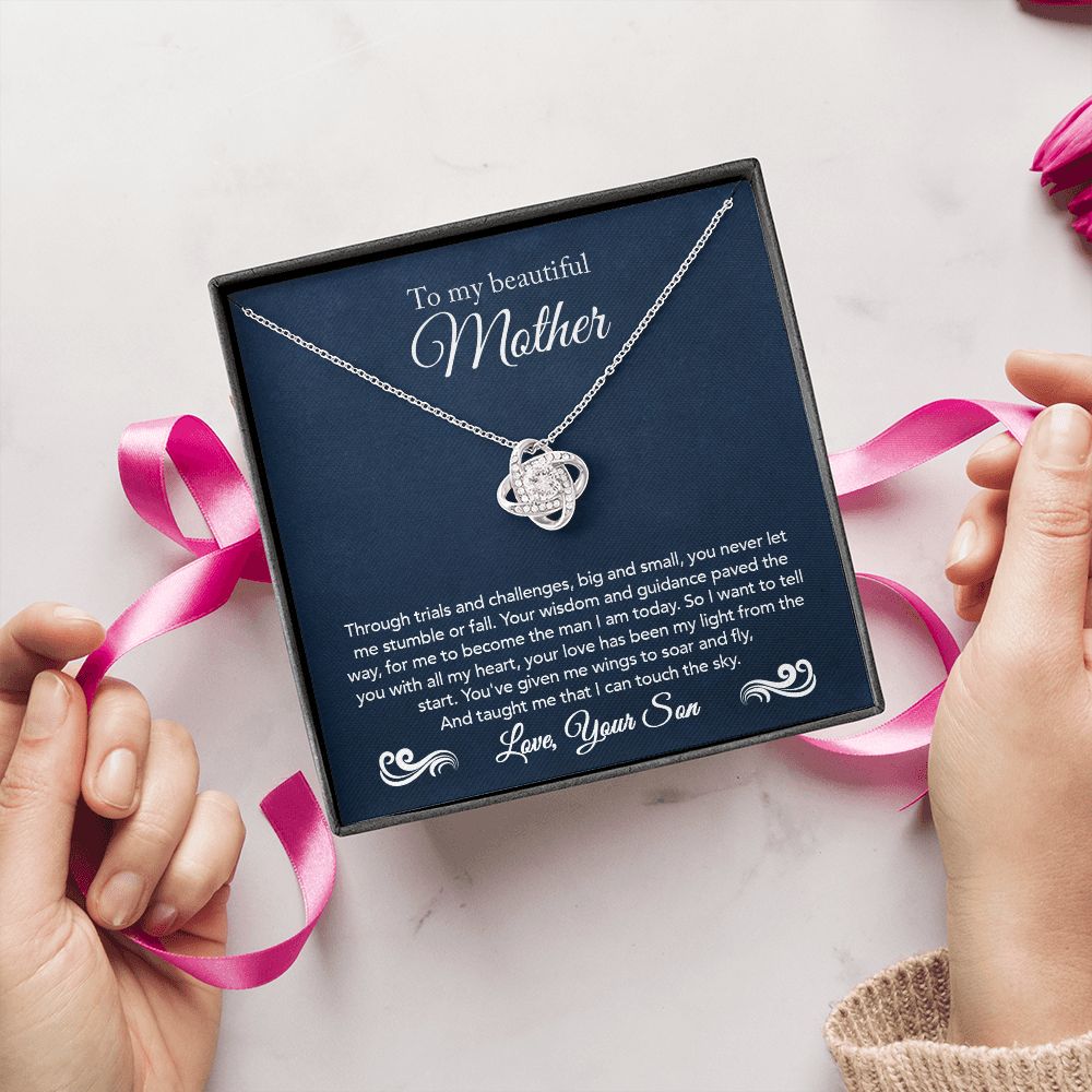 To My Mother Gift Love Knot Necklace Message Card Gift from Son to Mom Gift - Touch The Sky - Navy